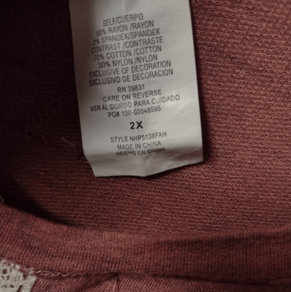 AB) Rewind Plus Size 2X Maroon Lace Shoulder & Back Blouse - Picture 3 of 5